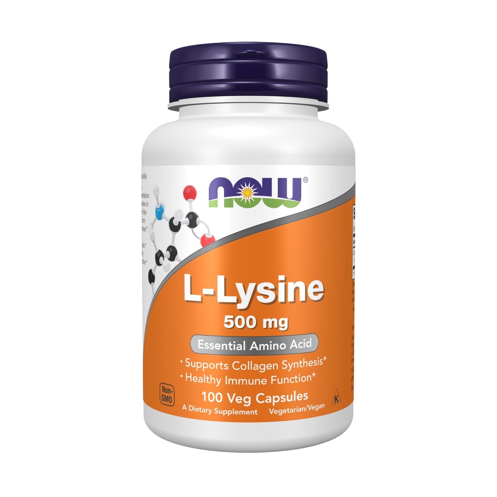 AHORA Suplementos de alimentos, L-Lysine (L-L-Lysine Monohidrocloruro) 500 mg, Aminoácidos, 100 cápsulas de verduras