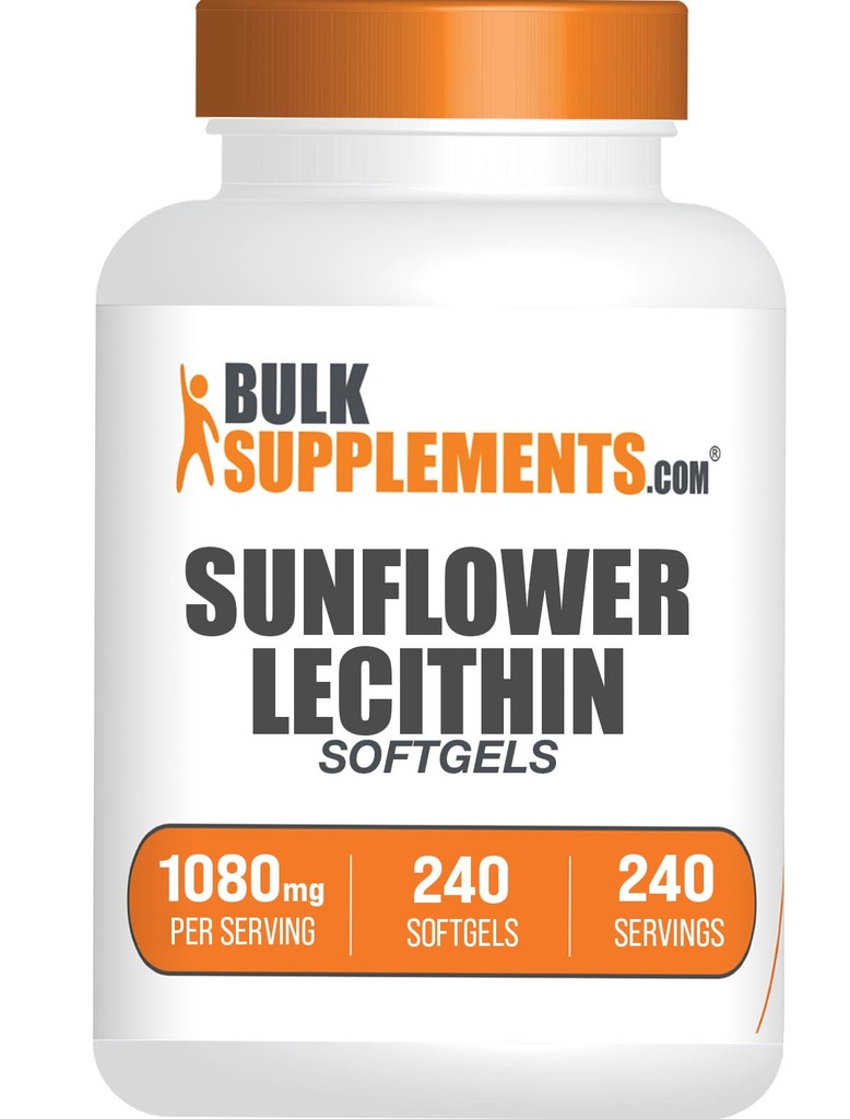BulkSupplements.com Lecithin Sunflower Softgels - Lecithin Suplemento, Sunflower Lecithin 1080mg - Vitality Support, Gluten, 1 Softgel por Serving, 240 Conde (Pack of 1)