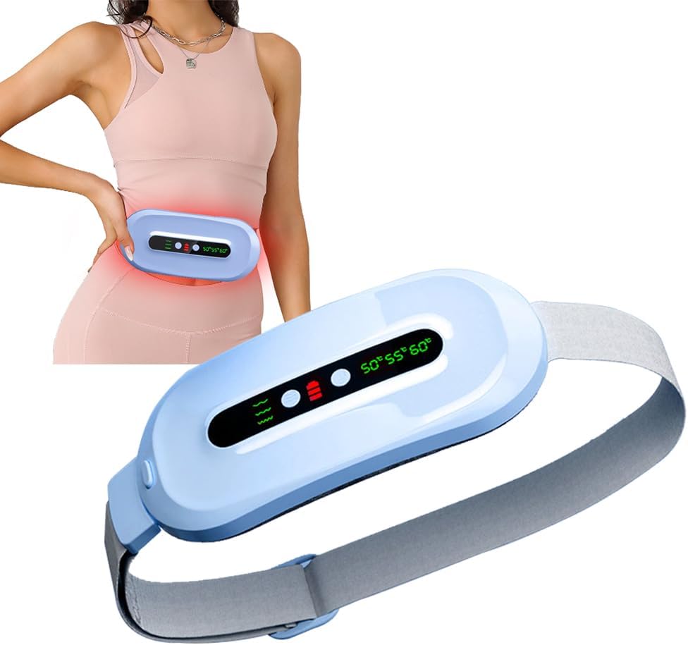 Portable Cordless Calefacción Pad para Calambres de Período,Fast Calefacción Pad con 3 Niveles de Calor y 3 Modos de Masaje,Back Pain Relief Menstrual Belt for Women (Blue)