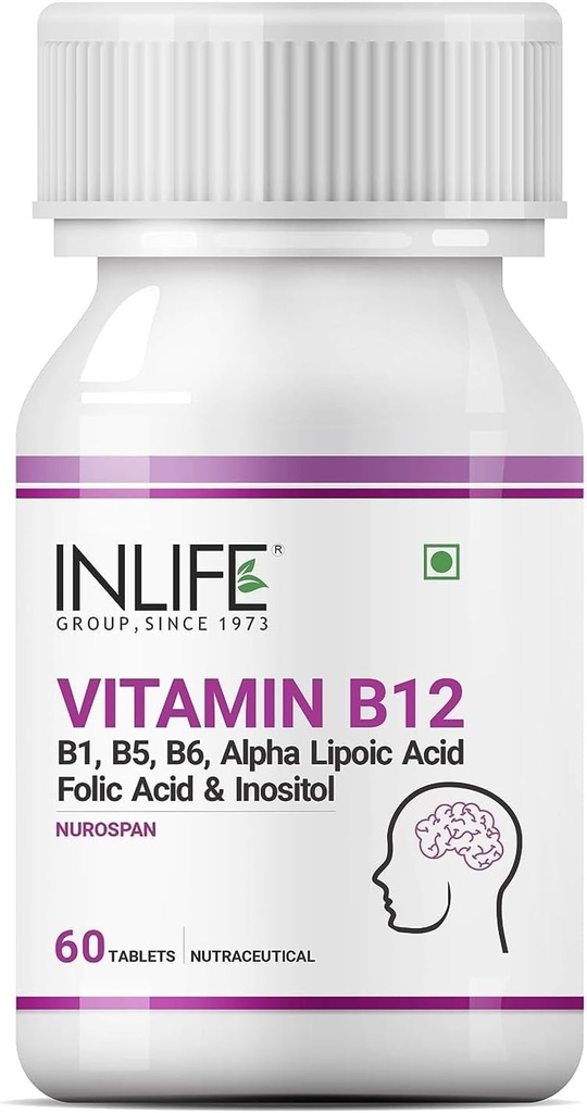 Vitamina B12 con B1, B5, B6, Ácido Lipoico alfa ALA, Ácido Fólico, Suplementos Inositol - 60