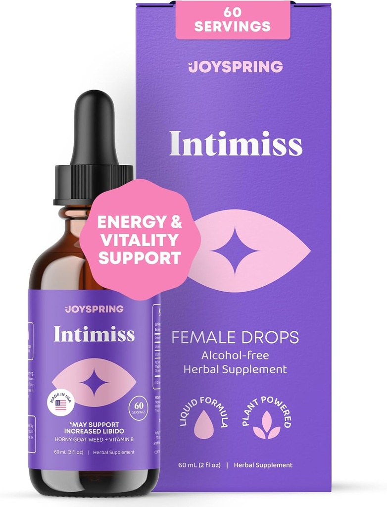 JoySpring Herbal Libido Support for Women – Horny Goat Weed and Ashwagandha Liquid Drops – Maca Root, Fenugreek y Red Ginseng for Wellness and Vitality