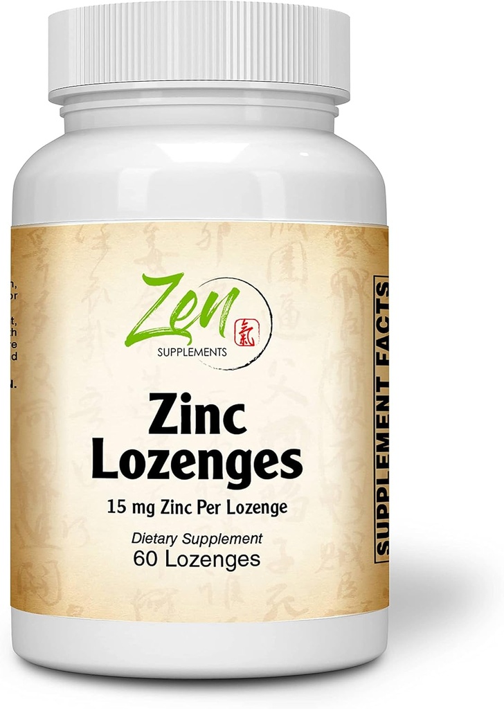 Suplementos Zen - Zinc Lozenges 15 Mg Immune Support Antioxidant Suplemento &amp; Great Tasting Zinc 60-Lozenge