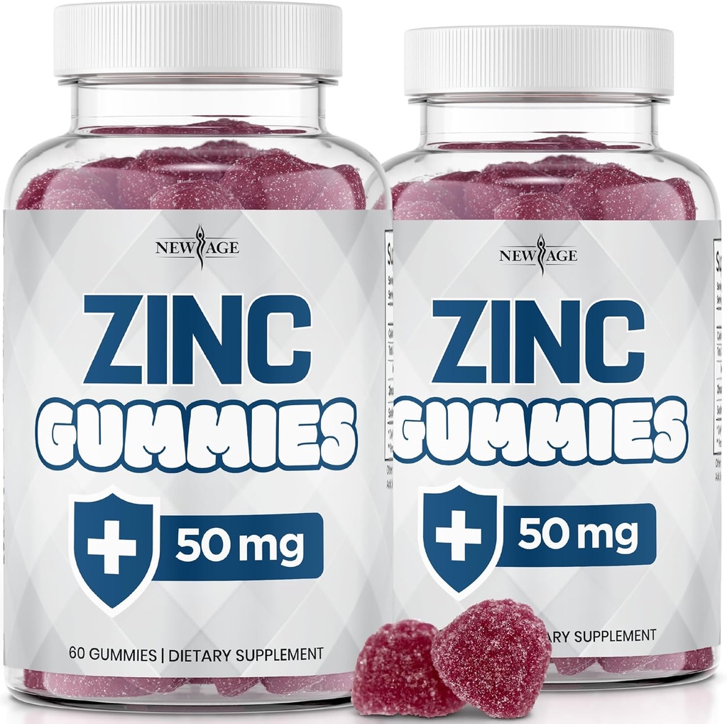 NUEVA AGE Zinc Gummies - 2 Pack - 50mg Alta Immune Booster Zinc Suplemento, Immune Defense, Powerful Natural Antioxidant, Non-GMO - por New Age, 120 Conde