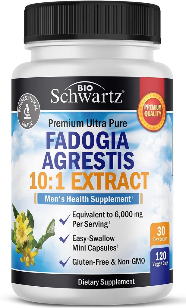 Fadogia Agrestis 600mg Ultra Concentrado - 10 a 1 Extracto Equivalente a 6000mg Por Serving - Suplemento de Salud Natural Hombre (Gluten-Free &amp; Non-GMO) 120 Veggie Capsules (Full 30 Day Supply)