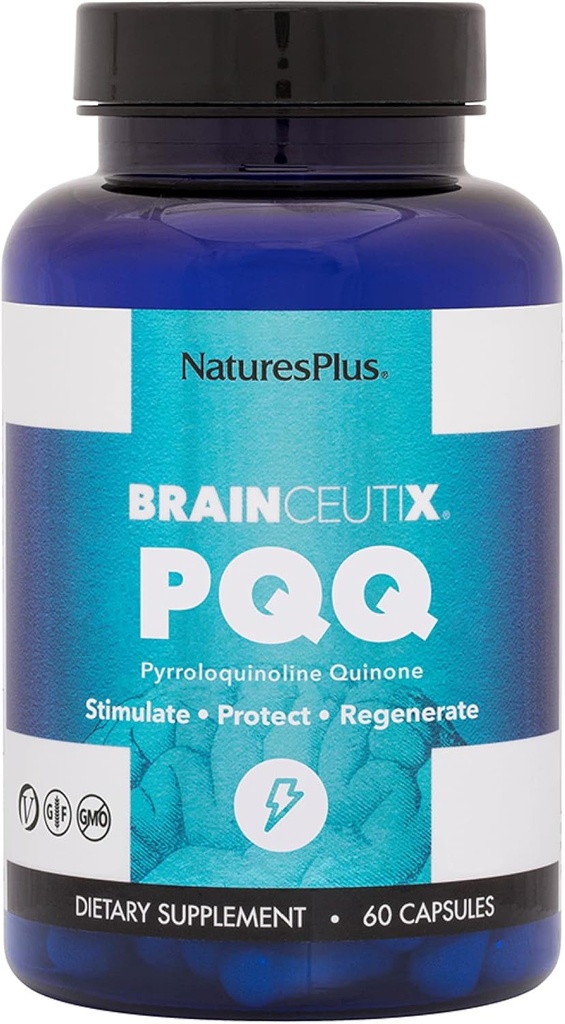 Natures Plus Brainceutix PQ - 60 cápsulas Vegan - Suplemento para la memoria, la claridad y el poder cerebral - Energía mejorada, Anti-Envejecimiento - Pyrroloquinolina Quinone (PQQ) - Vegetariano, libre de gluten - 30 servicios