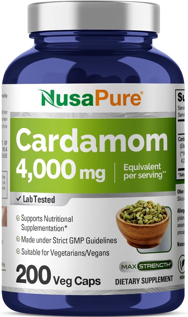 NusaPure Cardamomo 4:1 Extracto, 1000 mg Equivalente a 4.000 mg 200 cápsulas vegetarianas (no GMO, Vegan)
