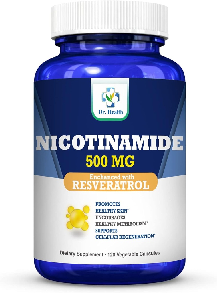 Nicotinamide 500mg Mejorado w. Resveratrol 100mg 120 Veggie Capsules Hasta 4 meses Suministro Vitamina B3 w. Antioxidante Todos los suplementos dietéticos naturales Apoyo Celular Salud Energía " Envejecimiento