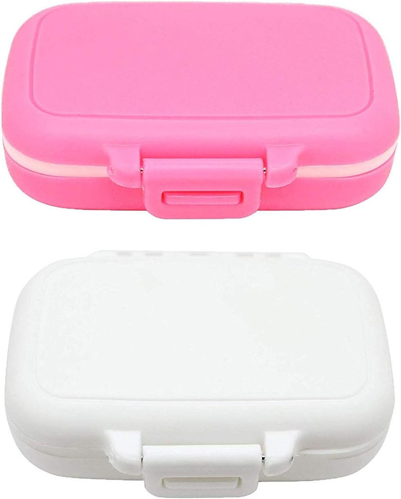 Funda de suplemento de caja pequeña para bolsillo o púrpura - 3 Compartimientos extraíbles Travel Medication Carry Case - Daily Vitamin Organizer Box (Pink+White)