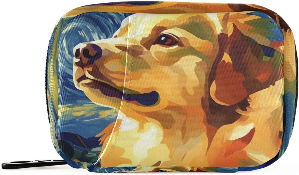 Organizador semanal de píldoras Golden Retriever Starry Night Small Pill Box Bag Portable Travel Pill Case 7 Days Vitamin Supplement Holder with Zipper for Family Business Camping