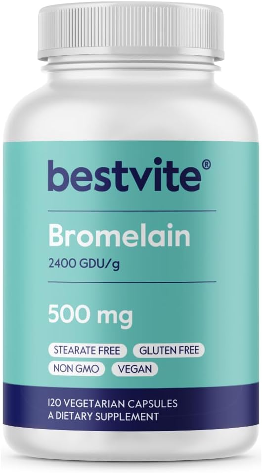 Bromelain 500mg (2400 GDU/Gram) (120 Vegetarian Capsules) - No Stearates - Vegan - No Gelatin - No Silica - Non GMO - Gluten Free