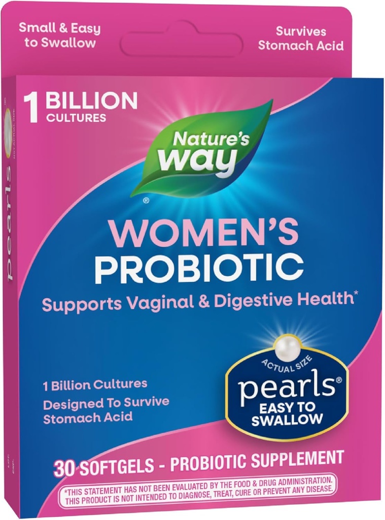 Manera de la naturaleza Perlas probióticas de las mujeres, apoya la salud vaginal y digestiva*, 1 billón de culturas vivas, sin necesidad de refrigeración, 30 Softgels (paquete mayo Vary)