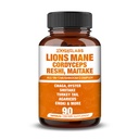 Mushroom Complex 12000mg Capsules - Lions Mane, Cordyceps, Reshi, Maitake - Nootropics Brain, Boosts Memory, Energy, Cognitive Function &amp; Improves Focus, Immune System, Antioxidant - 90 Vegan Capsules