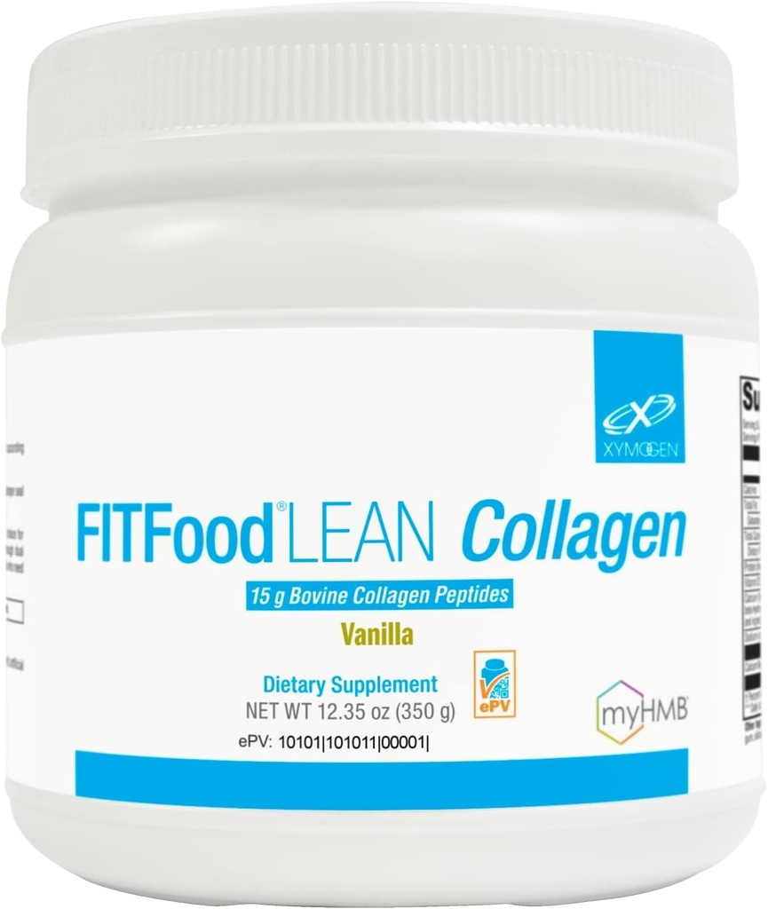 XYMOGEN FIT Food Collagen - Bovine Collagen Peptides Polvo con HMB + Vitamina D3-15g Proteína para soportar juntas &amp; recuperación muscular - Vanilla Flavor (12.35 oz)