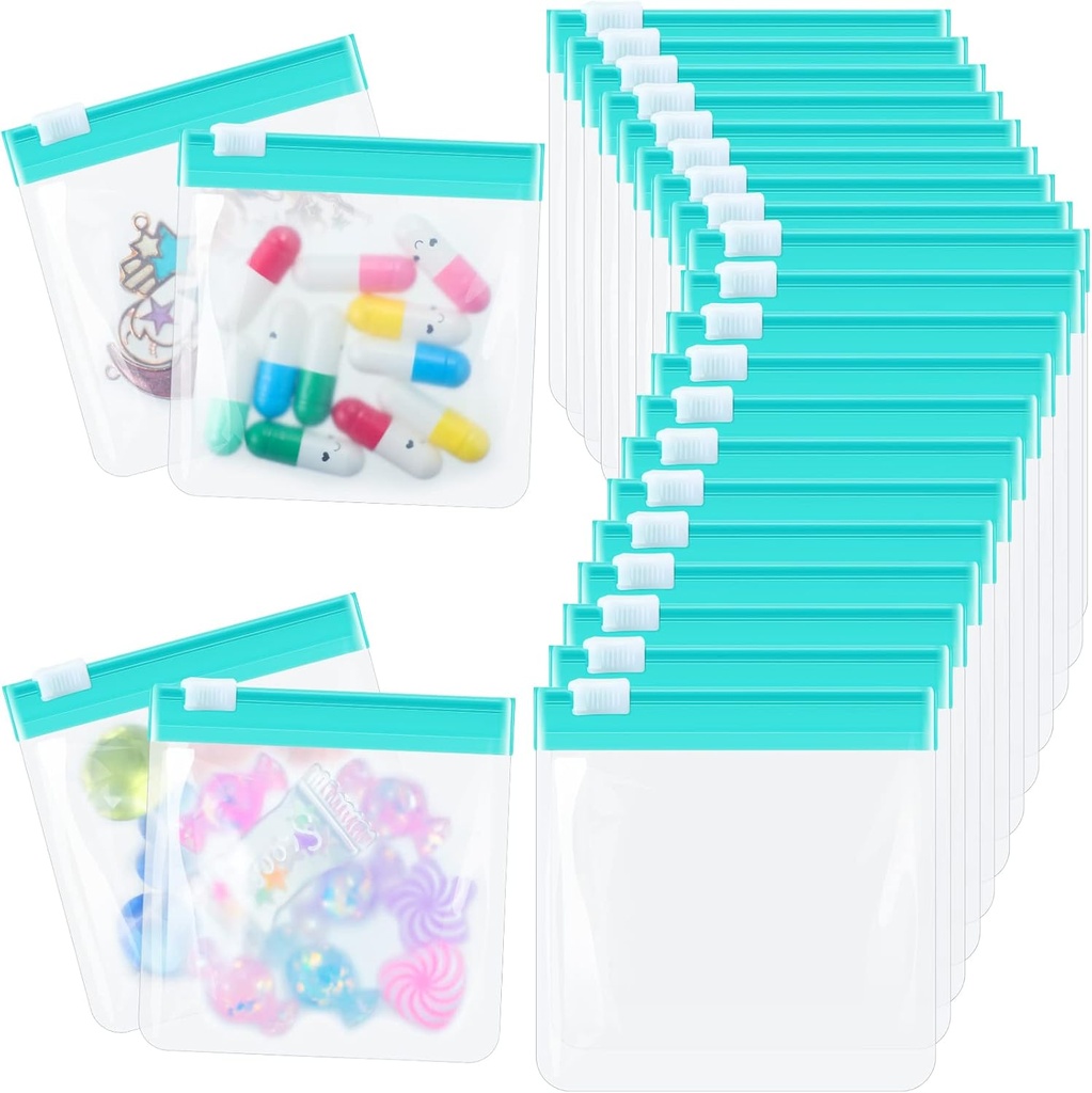 24 piezas bolsas de bolsas de bolsas de píldoras limpias Conjunto de píldoras reutilizables Medicina translúcida Organizador Self Sealing Medicine Bag Travel Bolsas de píldoras plásticas con ranura de diapositivas Baggies para el almacenamiento de píldoras (Turquoise)