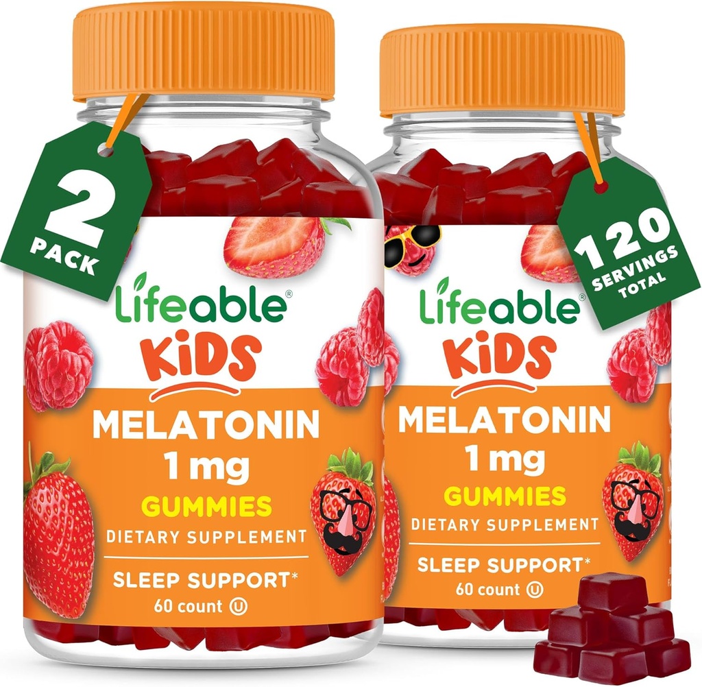 Lifeable Melatonin 1 mg | Great Tasting Melatonin Gummies Kids | Gluten Free Vegetarian GMO-Free Chewable | Helps Falling Asleep and Staying Sleep | for Kids, Teen and Toddler | 2 Pack - 120 Gummies