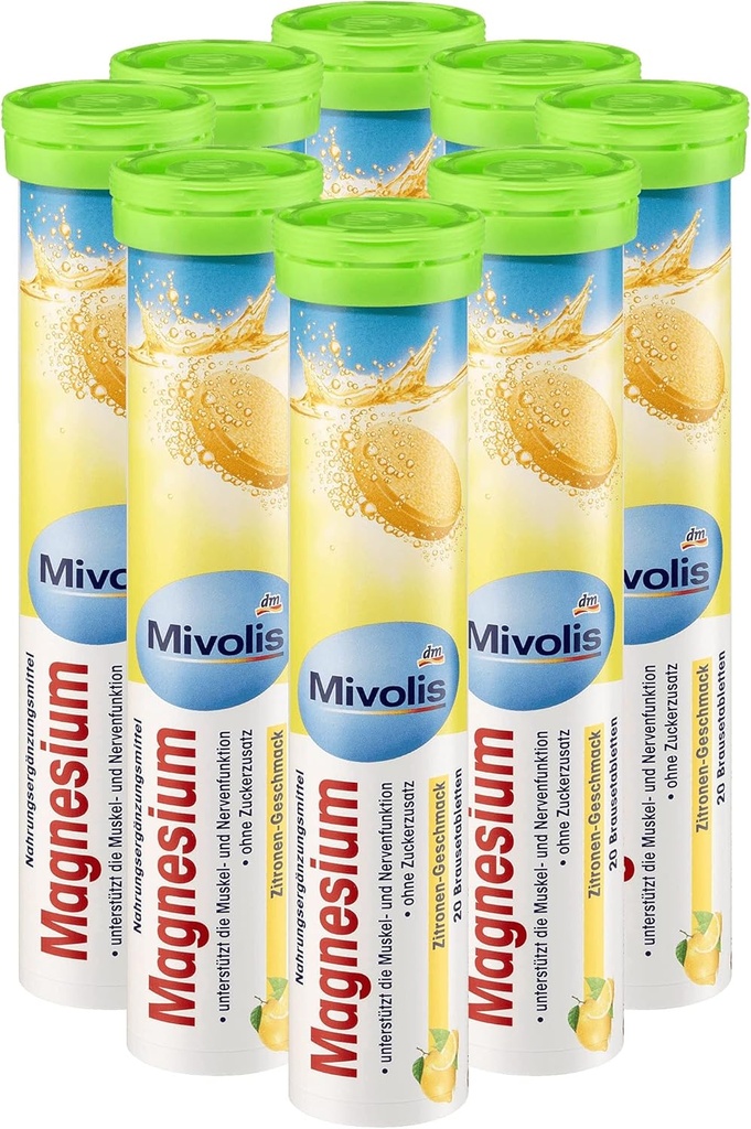 Mivolis Magnesium effervescent Tablets - Suplementos dietéticos 8 Tubes x 20 pcs