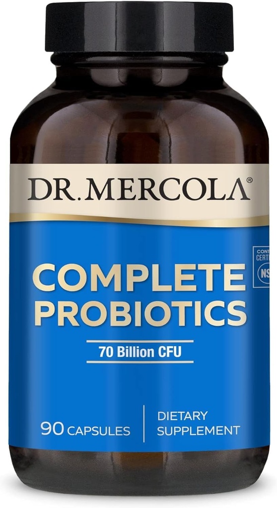 Dr. Mercola Probióticos Completos - 90 Servidores- Suplemento Probiótico diario - 70 Billones CFU - Acid &amp; Bile Resistant - Promueve la Salud Digestiva y apoya el Sistema Inmunitario