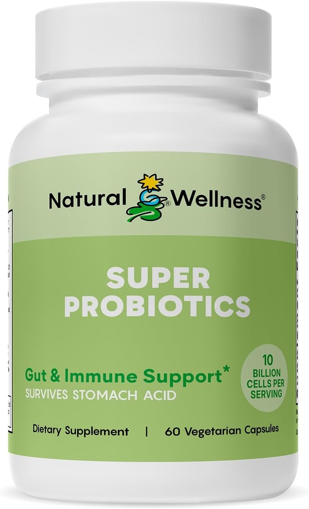 Natural Wellness Super Probiótico + Blend Prebiótico – 10 millones de CFUs con 8 Strains – Probióticos para Mujeres y Hombres para la Salud Digestiva, Gut Balance & Immune Support – Non-GMO, 30-Day Supply