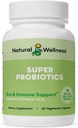 Natural Wellness Super Probiótico + Blend Prebiótico – 10 millones de CFUs con 8 Strains – Probióticos para Mujeres y Hombres para la Salud Digestiva, Gut Balance & Immune Support – Non-GMO, 30-Day Supply