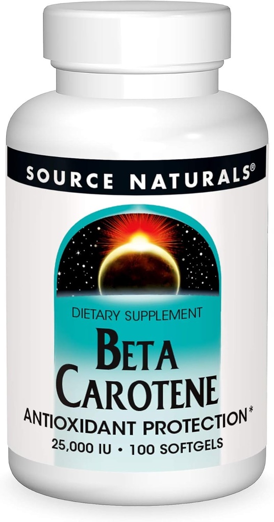 Fuente Natural Beta Caroteno 25000 iu Protección Antioxidante - Converso por Cuerpo a Vitamina A - 100 Softgels