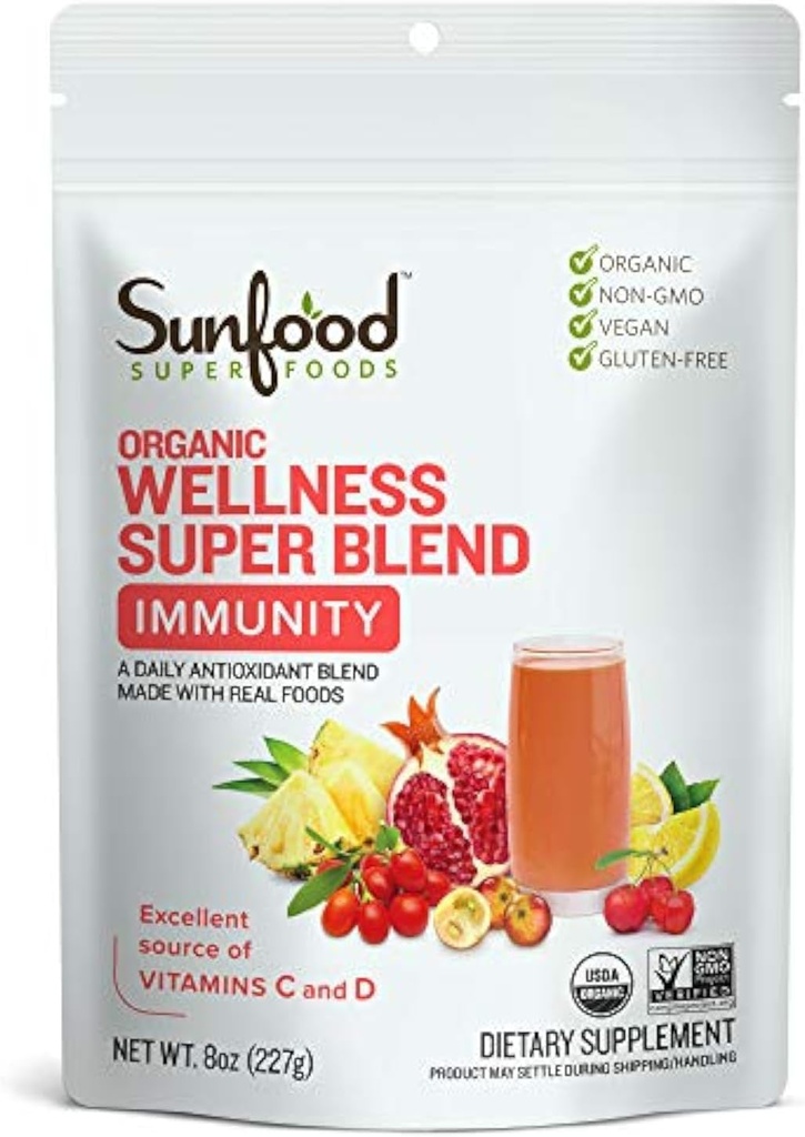 Superfood Superfoods Organic Super Wellness Blend - Immune Support Powder, Antioxidant Superfood Smoothie Mix for Women &amp; Men w/Vitamin C & D, Natural Energy, USDA Organic - 8 oz Bag