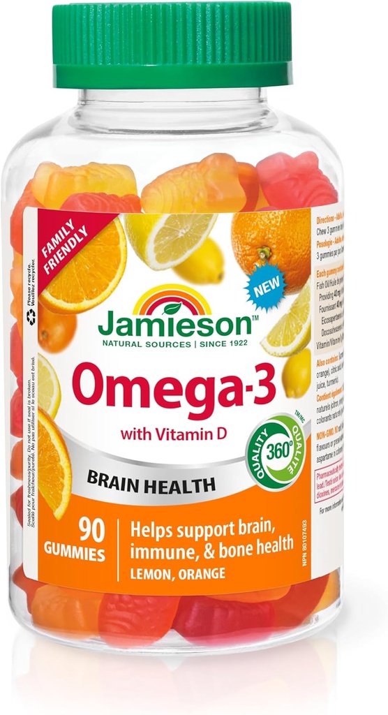 Jamieson Omega-3 Gummies, Familia Amiga, Frutas surtidas, 90 Conde