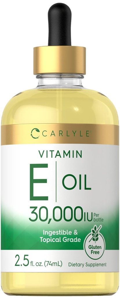 Carlyle Vitamin E Oil TENIDO 30,000 UI ANTE 2,5 fl oz TENIDO Ingestible " Topical Grade TENIDO Moisturizing for Skin TEN Vegetarian, Non-GMO, Gluten Free Supplement