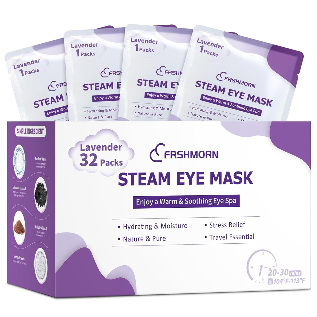 32 Packs Máscara de ojos de vapor, Máscara de ojos calentados para dormir, compresas calientes para los ojos, Máscara de sueño cómoda para el hogar, oficina, spa, esenciales de viaje (lavanda)