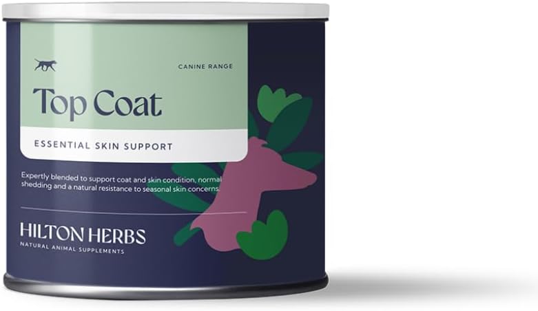 Hilton Herbs Canine Top Coat Suplemento para la piel saludable &amp; Coat Condición en perros, 4.4 oz Tub