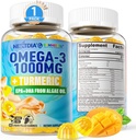 Vegan Omega-3 Gummies 1000mg + Turmérico - Omega 3 Fish Oil Alternative for Adults - Algae DHA 600mg &amp; EPA 300mg, Vitaminas A, C, E, Zinc & MSM, Sugar Free, 60 Cts