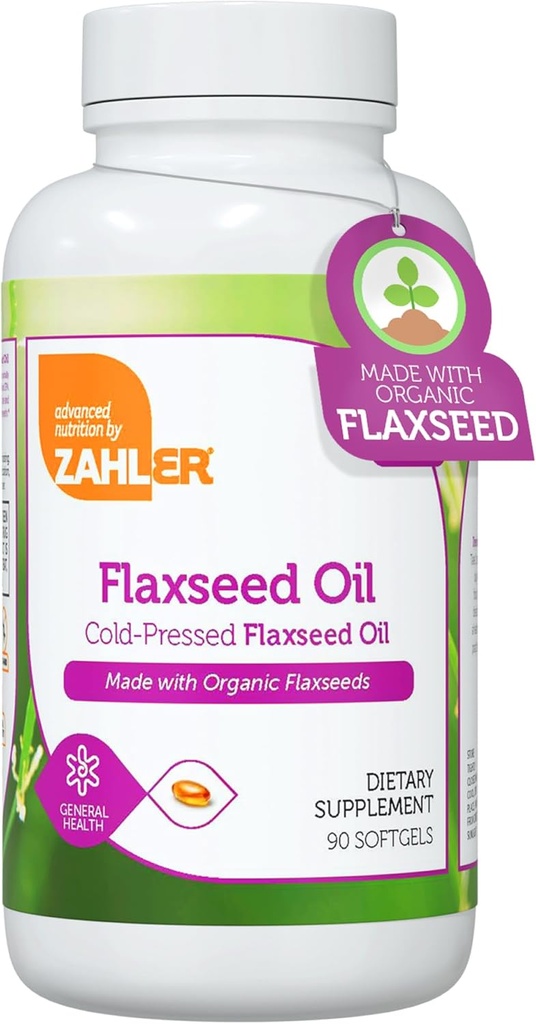Zahler Orgánica Flaxseed Oil - 1000mg Softgels - Orgánica Omega 3 ALA Suplemento - Kosher No GMO Gluten Free Vegetarian-Friendly Flaxseed (90 Cuenta)