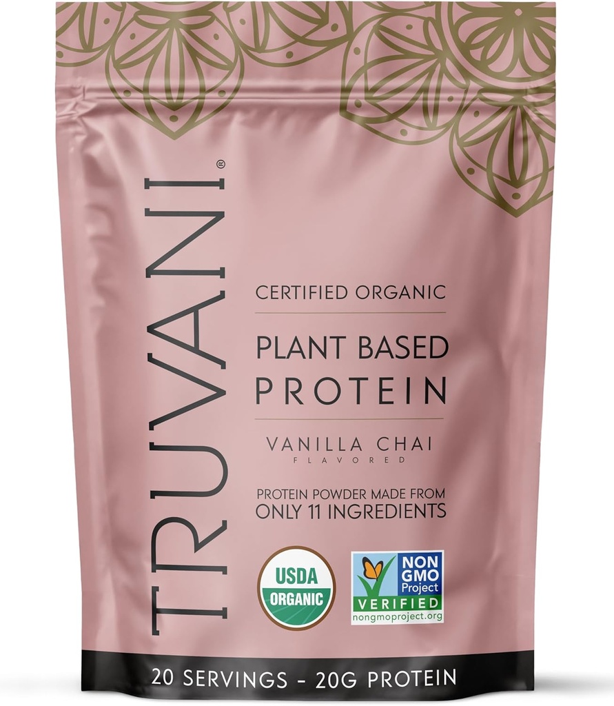 Truvani Vegan Pea Protein Powder ← Vanilla Chai Silencio 20g Orgánica Planta Basada Proteína  20 Servings ← Keto Silencio Gluten " Dairy Free TEN Low Carb Silencio No Añadido Sugar