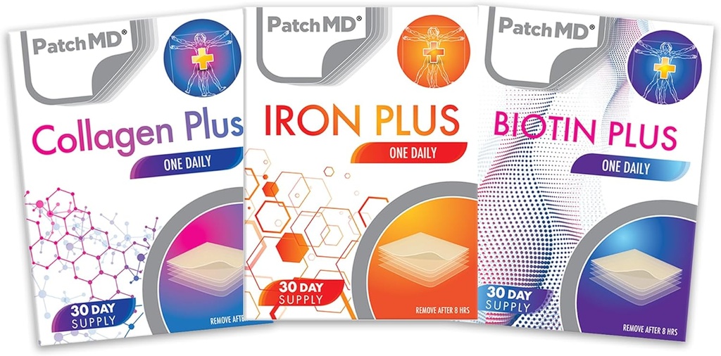 Iron Plus, Collagen, " Biotin Plus Topical Patch Bundle - 30 Days Supply
