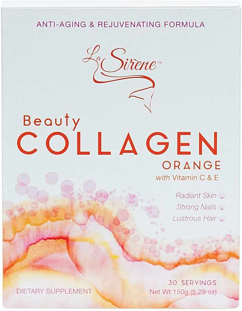 Collagen de Belleza Naranja (Marine), Tipo 1 - con vitamina C, E, CoQ10 y Pre-Biotic's - Premium Anti-Aging Suplemento Polvo para la piel, pelo & uñas - Hecho en Japón