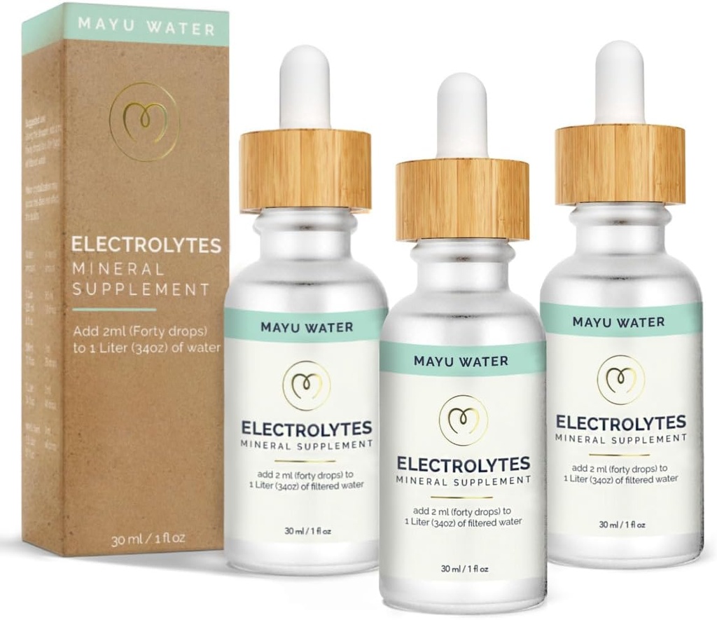 MAYU Electrolyte Water Drops - Absorción rápida Mineral Drops for Drinking Water, Hydration Essential Minerals Mix - 100% Minerales Naturales Puros, Dehydration Solution, Sugar Free Electrolytes -30 ml (3)