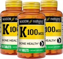 MASON NATURAL Vitamin K 100 mcg, Supports Bone & Joint Health, Helps Calcium Absorption, 100 Tablets, Pack of 3