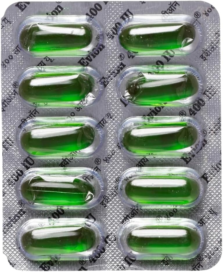 50 Evion Capsules Vitamina E para la cara de la guanición,Cne,Nails, Esquía de la guanición 400mg