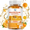 Magnesium Glycinate 500mg Gummies with 100mg Magnesium L-Threonate for Adult Kids,Magnesium Gummies Sugar suplemento de potasio con vitamina D,B6,CoQ10 (60 Pack, Orange)