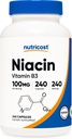 Nutricost Niacin (Vitamin B3) 100mg, 240 cápsulas - con Flushing, Non-GMO, Gluten Free