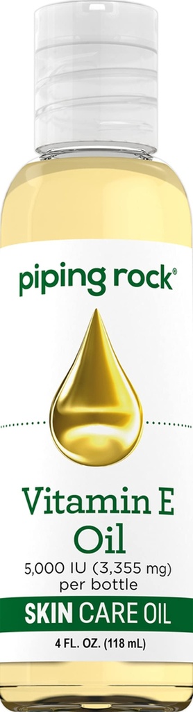 Piping Rock Vitamina E Oil TENIDO 5000 UI ANTE 4 fl oz Silencioso para la piel, la cara, el cabello, &amp; náuseas
