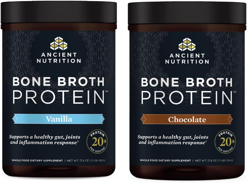 Antigua Nutrición Bono Broto Proteína Polvo, Vainilla, 20 Servimientos + Bono Broth Protein Polvo, Chocolate, 20 Servimientos