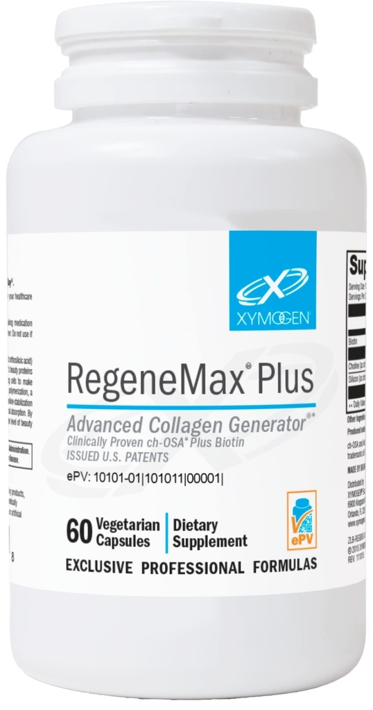 XYMOGEN RegeneMax Plus - Advanced Collagen Supplements with Biotin & Clinically Tested ch-OSA - Supports Skin, Hair, Nails & Bone Health - Collagen for Women &amp; Men (60 Capsules)