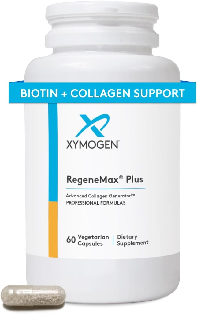 XYMOGEN RegeneMax Plus - Advanced Collagen Supplements with Biotin & Clinically Tested ch-OSA - Supports Skin, Hair, Nails & Bone Health - Collagen for Women &amp; Men (60 Capsules)