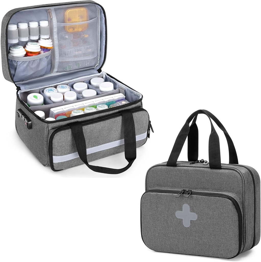 Bolsa de organizador de botellas CURMIO, caja de almacenamiento de medicamentos con bloqueo para botellas de receta, vitaminas, suplementos médicos