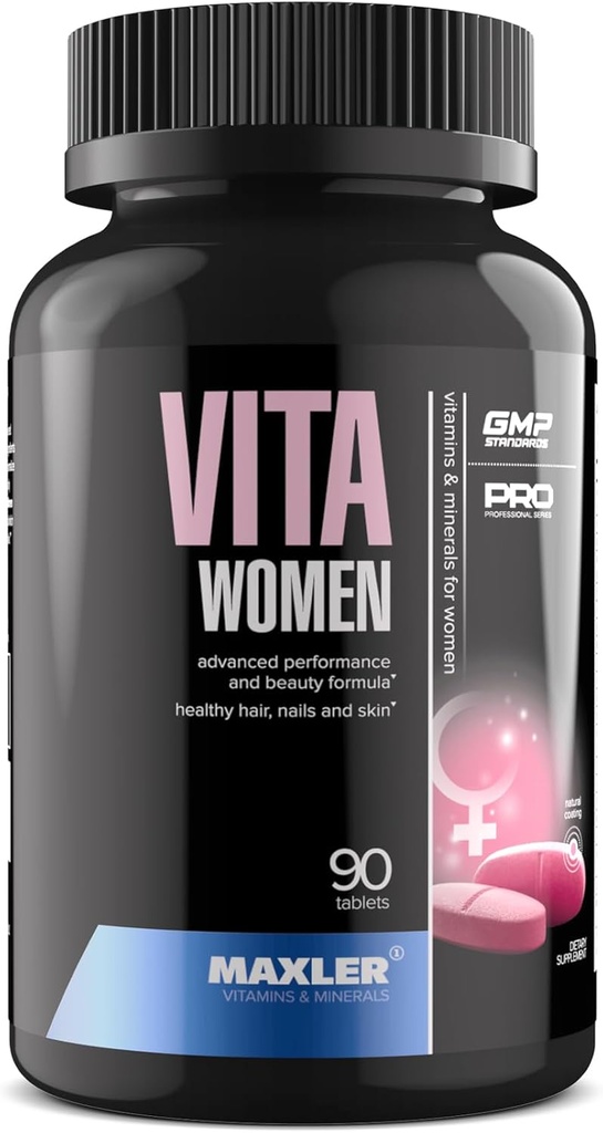 Maxler VitaWomen Premium Multivitamínico para Mujeres - Suplementos para Mujeres - Piel y uñas Vitaminas A B C D E K, Omega-3, Biotina, Antioxidantes, Enzimas - 90 Tabletas