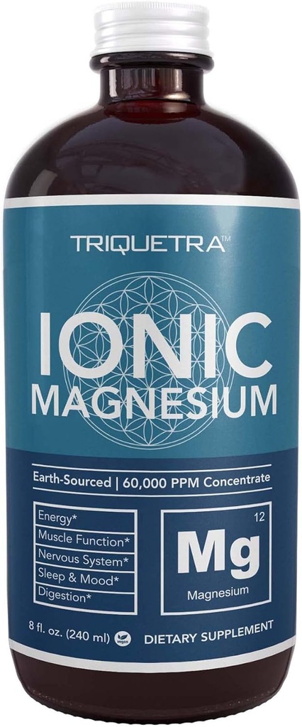 Magnesio líquido Silencioso 8 oz - Ionic Magnesium Chloride, más alto &amp; más rápido Absorción - Calm Mood, Sleep, Muscle Cramps & Spasms, Natural Laxative – Vegan, Glass Bottle (96 Servings)