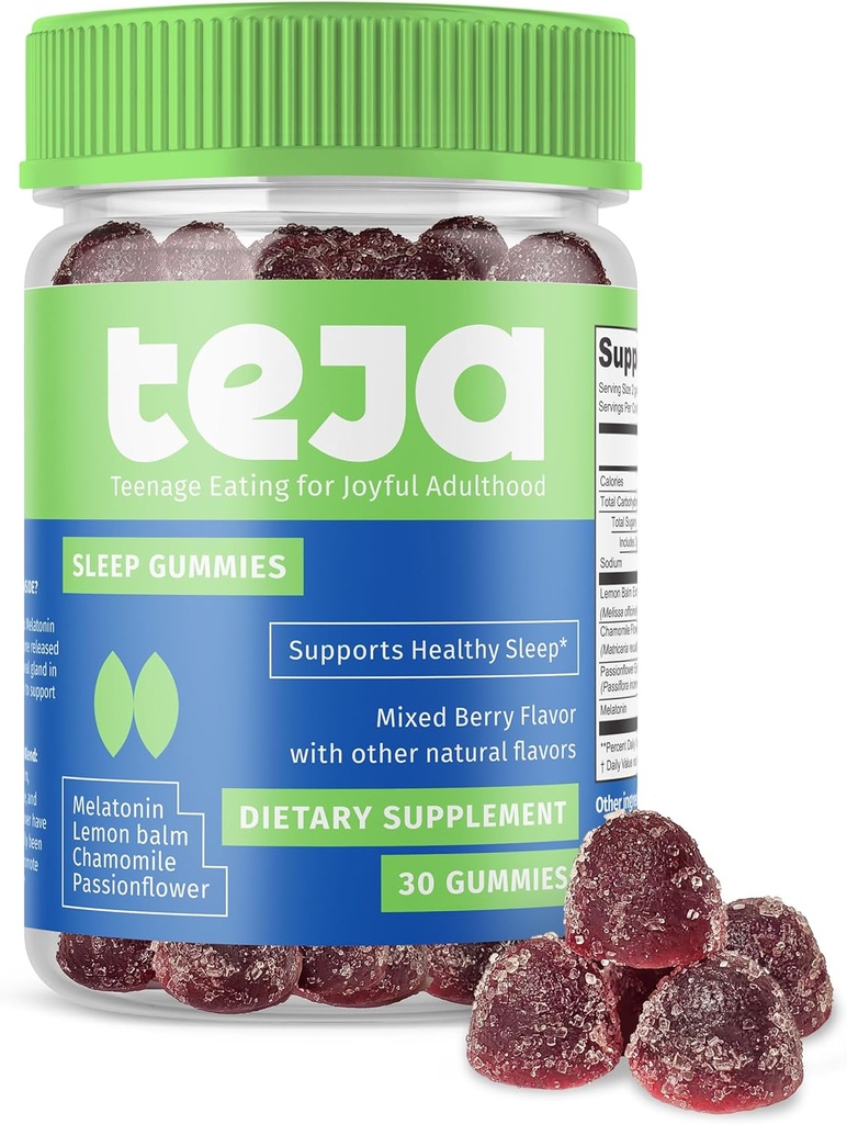 TEJA Apoyo al sueño Gummies para adolescentes y adultos, 0.3mg Melatonin Chewable Gummy, Melatonin Chewable, 30 Gummies