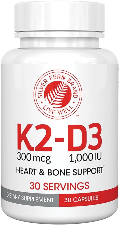 Silver Fern Vitamina K2-D3 Suplemento Marca - Natural, No Sintético - K2-7 como Menaquinone-7 (MK-7) - D3 como cholecalciferol - Bone, Heart &amp; Energy Support (2 Botellas - 60 Capsules - 60 Servings)