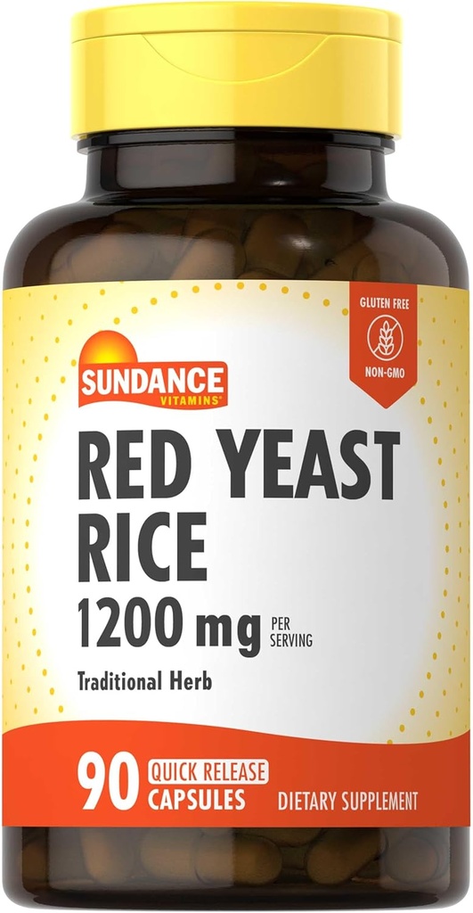 Sundance Red Yeast Rice Capsules ← 1200mg ← 90 Conde ← Tradicional Herbal Suplemento Silencio No GMO y Gluten Fórmula Libre