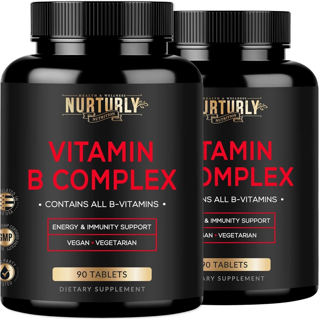 Complejo de vitamina B - Contiene todas las vitaminas B esenciales - B1, B2, B3, B5, B7, B9, B12 y Biotina - Super B Complejo Vitaminas para Energía, Apoyo Inmunitario - 180 Tabletas